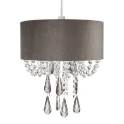 Dunelm Halle Velvet Jewel Grey Easy Fit Pendant -Home Lighting 1000149159 alt05