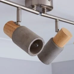 Dunelm Inka 4 Light Concrete Wood Spotlight Bar -Home Lighting 1000157754 alt02