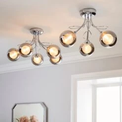 Dunelm Mateo 5 Light Glass Chrome Semi-Flush Ceiling Fitting -Home Lighting 1000158444 alt08