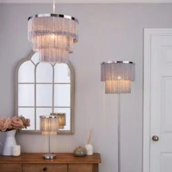 Dunelm Jaz Fringe Grey Floor Lamp -Home Lighting 1000158498 alt08