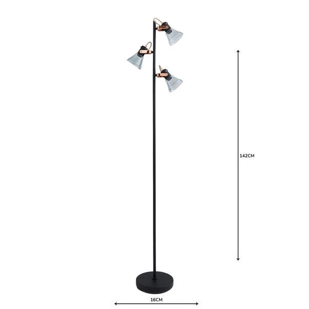 Dunelm Milas 3 Light Black Industrial Floor Lamp 5 Dunelm Milas 3 Light Black Industrial Floor Lamp - Image 5