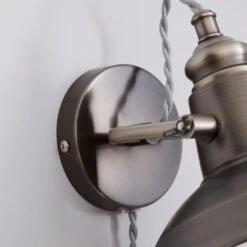 Dunelm Lucas Industrial Easy Fit Plug In Wall Light Pewter -Home Lighting 1000158758 alt03