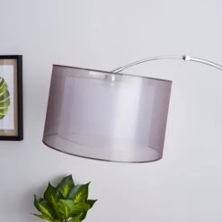 Dunelm Echo Organza Arc Floor Lamp Grey -Home Lighting 1000182926 alt02