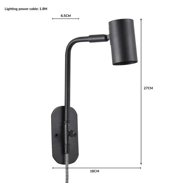 Dunelm Bradford EasyFit Plug In Wall Light Matt Black 6 Dunelm Bradford EasyFit Plug In Wall Light Matt Black - Image 6