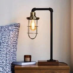 Dunelm Milas Pipe Black Industrial Table Lamp