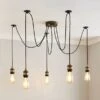 Dunelm Logan 5 Light Spider Antique Brass Industrial Cluster Flex Fitting
