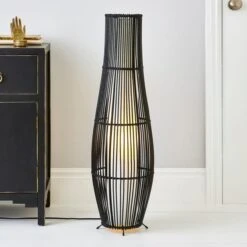 Dunelm Alec Natural Cane Black Floor Lamp