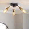 Dunelm Marsden 3 Light Antique Brass Industrial Semi-Flush Ceiling Fitting
