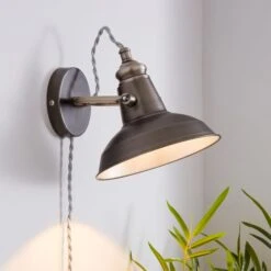 Dunelm Lucas Industrial Easy Fit Plug In Wall Light Pewter