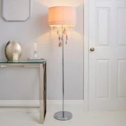Dunelm Halle French Velvet Jewel Blush Pink Floor Lamp