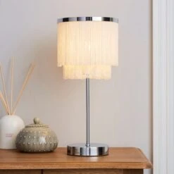 Dunelm Jaz Fringe Ivory Table Lamp