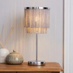 Dunelm Jaz Fringe Grey Table Lamp