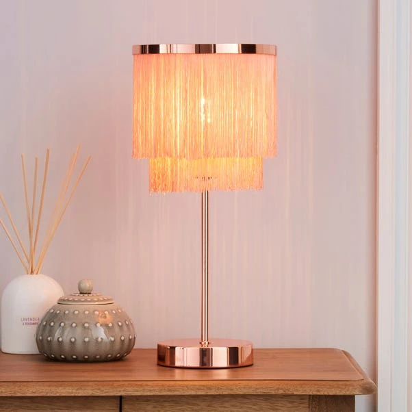 Dunelm Jaz Fringe Pink Table Lamp 1 Dunelm Jaz Fringe Pink Table Lamp