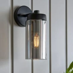 Dunelm Ellison Matt Black Smoked Glass Outdoor Wall Light