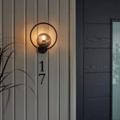 Dunelm Fort Halo Black Smoked Glass Outdoor Wall Light -Home Lighting 30730434 alt02
