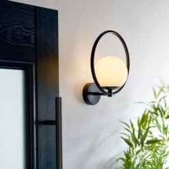 Dunelm Fort Halo Black Opal Glass Outdoor Wall Light