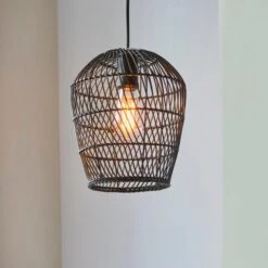 Dunelm Kirra Bathroom 1 Light Pendant Faux Rattan Ceiling Fitting