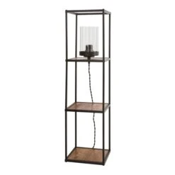 Dunelm Fulton Midi Shelved Floor Lamp Rustic Pine And Black -Home Lighting 30802421 alt04