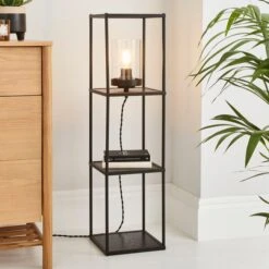 Dunelm Cole Midi Shelved Floor Lamp Black