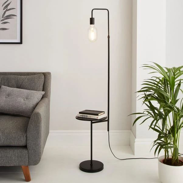 Dunelm Aubrey Exposed Bulb Floor Lamp With Table Black 1 Dunelm Aubrey Exposed Bulb Floor Lamp With Table Black