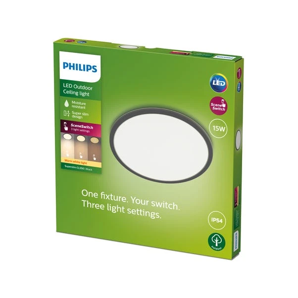Philips Superslim Integrated LED Outdoor Ceiling Light, Warm White 1 Philips Superslim Integrated LED Outdoor Ceiling Light, Warm White
