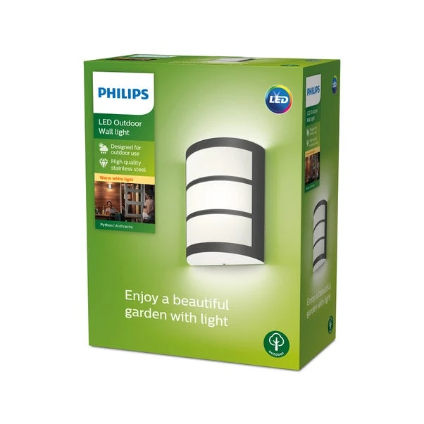 Philips Python Integrated LED Outdoor Wall Light, Warm White 1 Philips Python Integrated LED Outdoor Wall Light, Warm White